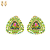 Triangle Gem With Stones Metal Clip Earrings