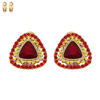 Triangle Gem With Stones Metal Clip Earrings