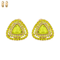 Triangle Gem With Stones Metal Clip Earrings