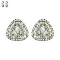 Triangle Gem With Stones Metal Clip Earrings