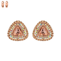 Triangle Gem With Stones Metal Clip Earrings