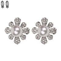 Stone Flower with Pearl Clip Earrings