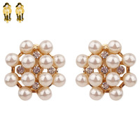 Pearl And Stone Cluster Metal Clip Earrings Ecq71Gcr