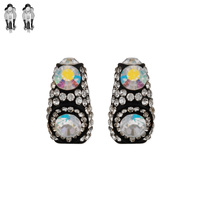 Semi Hoop With Stones Metal Clip Earrings Ecq76Bab