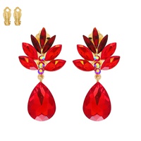 PETAL CLUSTER TEARDROP CRYSTAL CLIP-ON EARRINGS