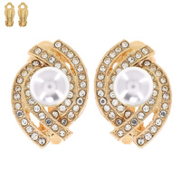RHINESTONE AND PEARL CLIP EARRING