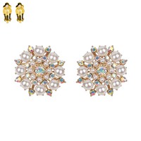 Round Pearl With Stone Clip Earrings