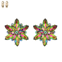 GEMSTONE FLOWER SNOWFLAKE EVENING CLIP ON EARRINGS