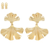 2-TIER DOUBLE GINKGO LEAF CLIP-ON EARRINGS