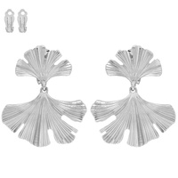 2-TIER DOUBLE GINKGO LEAF CLIP-ON EARRINGS