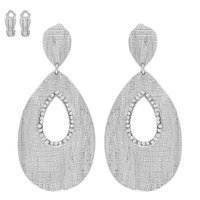 OPEN TEARDROP BRUSHED METAL CLIP-ON EARRINGS
