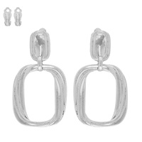 HAMMERED METAL OPEN RECTANGLE CLIP-ON EARRINGS