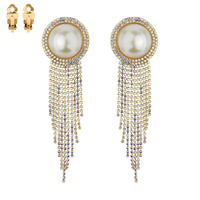 DANGLY RHINESTONE AND PEARL CLIP EARRING
