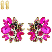 FLOWER METAL/STONE CLIP EARRING
