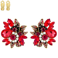 FLOWER METAL/STONE CLIP EARRING