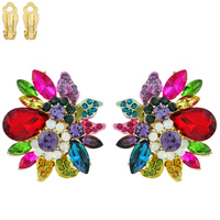 FLOWER METAL/STONE CLIP EARRING