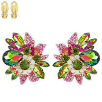 FLOWER METAL/STONE CLIP EARRING