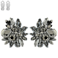 FLOWER METAL/STONE CLIP EARRING