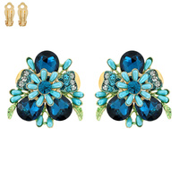 BLING GEMSTONE BLOSSOM FLOWER CLIP ON EARRINGS