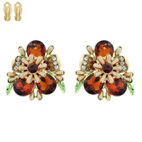 BLING GEMSTONE BLOSSOM FLOWER CLIP ON EARRINGS