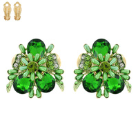 BLING GEMSTONE BLOSSOM FLOWER CLIP ON EARRINGS