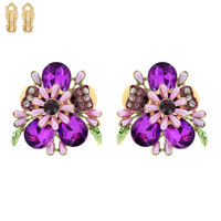 BLING GEMSTONE BLOSSOM FLOWER CLIP ON EARRINGS