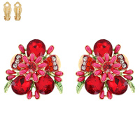 BLING GEMSTONE BLOSSOM FLOWER CLIP ON EARRINGS