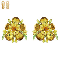 BLING GEMSTONE BLOSSOM FLOWER CLIP ON EARRINGS