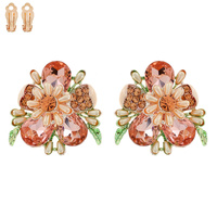 BLING GEMSTONE BLOSSOM FLOWER CLIP ON EARRINGS