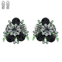 BLING GEMSTONE BLOSSOM FLOWER CLIP ON EARRINGS
