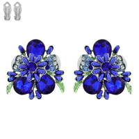 BLING GEMSTONE BLOSSOM FLOWER CLIP ON EARRINGS