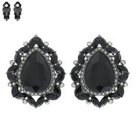 TEARDROP GEM WITH RHINESTONE CLIP EARRINGS