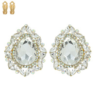 TEARDROP GEM WITH RHINESTONE CLIP EARRINGS