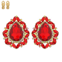 TEARDROP GEM WITH RHINESTONE CLIP EARRINGS