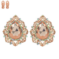 TEARDROP GEM WITH RHINESTONE CLIP EARRINGS