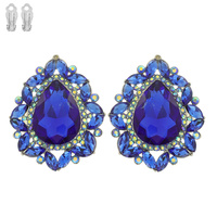 TEARDROP GEM WITH RHINESTONE CLIP EARRINGS
