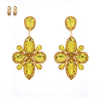 STATEMENT OVERSIZED  CRYSTAL GEMS  FLOWER CLIP ON DANGLE EARRINGS