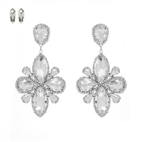 STATEMENT OVERSIZED  CRYSTAL GEMS  FLOWER CLIP ON DANGLE EARRINGS