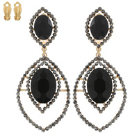 2-TIER PETAL SHAPED CRYSTAL RHINESTONE PAVE CLIP ON LONG DROP EARRINGS