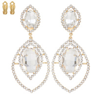 2-TIER PETAL SHAPED CRYSTAL RHINESTONE PAVE CLIP ON LONG DROP EARRINGS