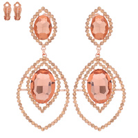 2-TIER PETAL SHAPED CRYSTAL RHINESTONE PAVE CLIP ON LONG DROP EARRINGS