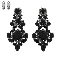 CRYSTAL RHINESTONE CLUSTER LONG DROP BAROQUE CLIP-ON EARRINGS