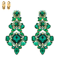 CRYSTAL RHINESTONE CLUSTER LONG DROP BAROQUE CLIP-ON EARRINGS