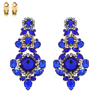 CRYSTAL RHINESTONE CLUSTER LONG DROP BAROQUE CLIP-ON EARRINGS
