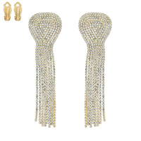 STATEMENT CRYSTAL RHINESTONE TASSEL CLIP ON LONG DROP EARRINGS