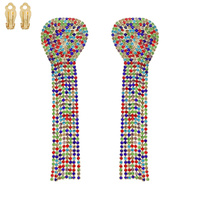 STATEMENT CRYSTAL RHINESTONE TASSEL CLIP ON LONG DROP EARRINGS