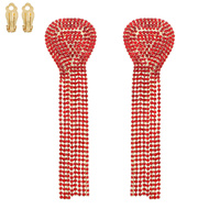 STATEMENT CRYSTAL RHINESTONE TASSEL CLIP ON LONG DROP EARRINGS
