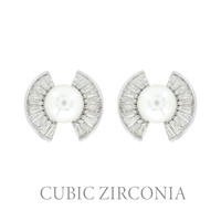 PEARL AND CZ CUBIC ZIRCONIA STUD EARRINGS