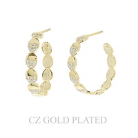31MM GOLD PLATED CZ PAVE DISC HALF HOOP EARRINGS