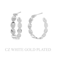 31MM GOLD PLATED CZ PAVE DISC HALF HOOP EARRINGS